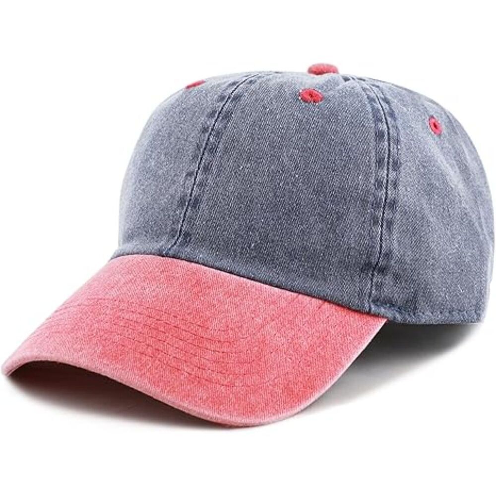 Unisex Navy & Red 100% Cotton Pigment Adjustable Size Baseball Six Panel Cap